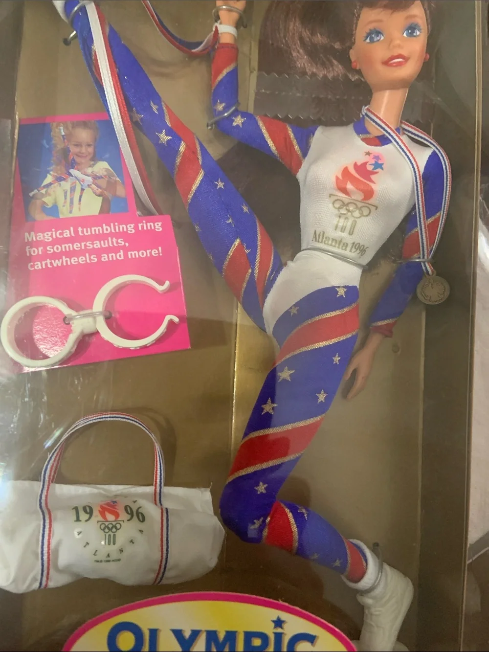 Barbie Olympic Gymnast Doll - Pink, Blue & White Outfit with Medal